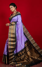 Exclusive Sona Rupa Work Maharani Border Gadwal Silk Saree in Baby Purple, Black and Dark Red