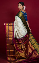 Exclusive Mahapar Gadwal Silk Saree in Stone Beige, Wine, Dark Green, Navy Blue and Golden Zari Weave