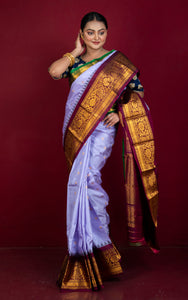 Exclusive Mahapar Gadwal Silk Saree in Light Purple, Wine, Natural Green and Golden Zari Weave