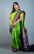 Exclusive Micro Checks Gadwal Silk Saree in Bright Green, Purplish Blue and Golden Zari Work
