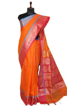 Traditional Ganga Jamuna Border Cotton Kota Checks Gadwal Saree with Rich Pallu in Orange, Blue and Hot Pink