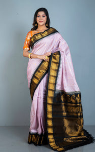 Exclusive Micro Checks Gadwal Silk Saree in Light Pastel Pink, Black and Golden Zari Work