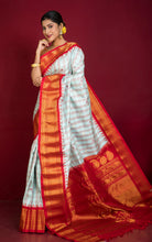 Exclusive Woven Mahapar Contrast Checks Gadwal Silk Saree in Icy Blue, Red and Golden Zari Weave