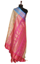 Traditional Ganga Jamuna Border Cotton Kota Checks Gadwal Saree with Rich Pallu in Parmesan, Hot Pink and Blue
