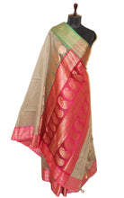 Traditional Ganga Jamuna Border Cotton Kota Checks Gadwal Saree with Rich Pallu in Beige Linen , Hot Pink and Green