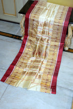 Traditional Bishnupuri Pure Garad Silk Saree with Minakari Nakshi Motif Work in Parmesan, Rust Red and Golden