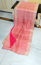 Soft Ketia Tussar Silk Saree – Natural Beige & Contrast Stripped Red Pallu