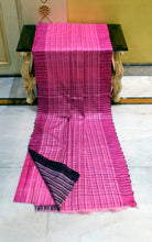 Soft Ketia Tussar Silk Saree – Pink & Contrast Stripped Black Pallu