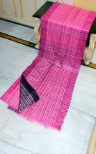 Soft Ketia Tussar Silk Saree – Pink & Contrast Stripped Black Pallu