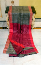 Soft Ketia Tussar Silk Saree – Elegant Grey & Wine Red Handwoven Drape