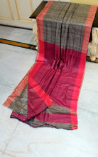 Soft Ketia Tussar Silk Saree – Elegant Grey & Wine Red Handwoven Drape