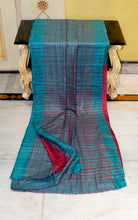Soft Ketia Tussar Silk Saree – Teal Blue with Wine Accents