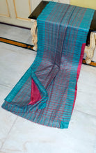Soft Ketia Tussar Silk Saree – Teal Blue with Wine Accents