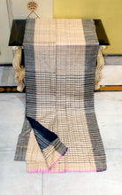 Soft Ketia Tussar Silk Saree – Ivory & Charcoal Grey Handwoven Elegance