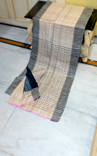 Soft Ketia Tussar Silk Saree – Ivory & Charcoal Grey Handwoven Elegance