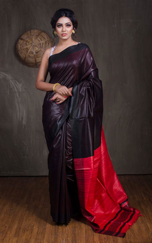 Handwoven Soft Staple Gicha Tussar Saree in Black and Red