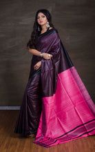 Handwoven Soft Staple Gicha Tussar Saree in Black and Pink