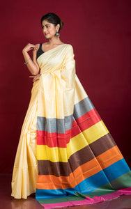 Pure Handloom Bhagalpuri Silk Saree in Rich Cream and Multicolored