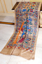 Premium Quality Half and Half Painted Madhubani on Natural Gicha Tussar Silk Saree in Natural Beige and Multicolored