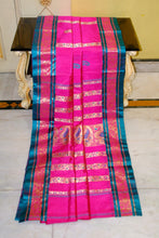 Traditional Bishnupuri Swarnachari Pure Silk Saree in Persian Rose, Dark Cyan and Matt Gold