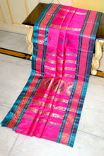 Traditional Bishnupuri Swarnachari Pure Silk Saree in Persian Rose, Dark Cyan and Matt Gold