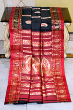 Traditional Bishnupuri Swarnachari Pure Silk Saree in Black, Dark Red and Matt Gold