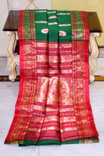 Traditional Bishnupuri Swarnachari Pure Silk Saree in Dark Emerald Green, Dark Red and Matt Gold