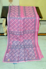 Gujarati Embroidery Work on Soft Resham Kota Cotton Saree in Pink, Gull Grey and Off White
