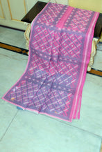 Gujarati Embroidery Work on Soft Resham Kota Cotton Saree in Pink, Gull Grey and Off White