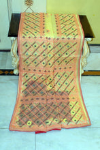 Gujarati Embroidery Work on Soft Resham Kota Cotton Saree in Pastel Yellow, Maroon, Apricot and Dark Sea Green