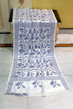 Hand Embroidery Blended Silk Kantha Work Saree in Alabaster White and Oslo Grey Thread Work