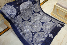 Hand Embroidery Blended Silk Kantha Work Saree in Cloud Burst Blue and Off White Thread Work