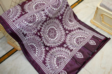Hand Embroidery Blended Silk Kantha Work Saree in Wine and Off White Thread Work