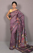 Hand Embroidery Blended Silk Kantha Work Saree in Antique Fuchsia and Multicolored