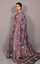 Hand Embroidery Blended Silk Kantha Work Saree in Antique Fuchsia and Multicolored