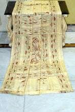 Hand Embroidery Blended Silk Kantha Work Saree in Buttermilk, Black, Beige and Brown
