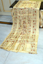 Hand Embroidery Blended Silk Kantha Work Saree in Buttermilk, Black, Beige and Brown