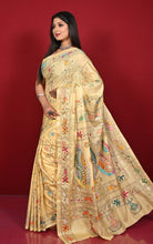 Hand Embroidery Blended Silk Kantha Work Saree in Hand Embroidery Blended Silk Kantha Work Saree in Cream and Multicolored