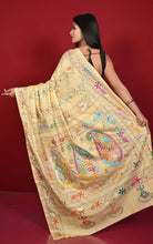 Hand Embroidery Blended Silk Kantha Work Saree in Hand Embroidery Blended Silk Kantha Work Saree in Cream and Multicolored