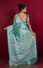 Hand Embroidery Kutch Work Blended Bangalore Silk Saree in Hunter Green and Off White Thread Work