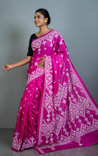 Hand Embroidery Kutch Work Blended Bangalore Silk Saree in Magenta and Off White Thread Work