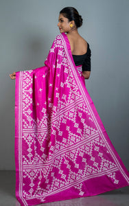 Hand Embroidery Kutch Work Blended Bangalore Silk Saree in Magenta and Off White Thread Work