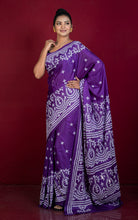 Hand Embroidery Kutch Work Blended Bangalore Silk Saree in Vivid Violet and Off White Thread Work