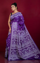 Hand Embroidery Kutch Work Blended Bangalore Silk Saree in Vivid Violet and Off White Thread Work