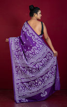 Hand Embroidery Kutch Work Blended Bangalore Silk Saree in Vivid Violet and Off White Thread Work
