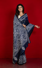 Hand Embroidery Kutch Work Blended Bangalore Silk Saree in Blue Charcoal and Off White Thread Work