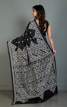 Hand Embroidery Kutch Work Blended Bangalore Silk Saree in Black and Off White Thread Work