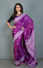 Hand Embroidery Kutch Work Blended Bangalore Silk Saree in Royal Heath and Off White Thread Work