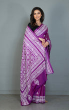 Hand Embroidery Kutch Work Blended Bangalore Silk Saree in Royal Heath and Off White Thread Work