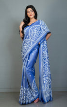 Hand Embroidery Kutch Work Blended Bangalore Silk Saree in Slate Blue and Off White Thread Work